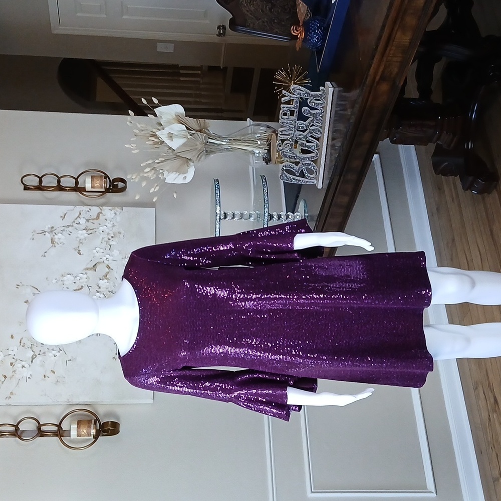 NWT Vicent Camuto Women's Purple Cocktail Sheath Dress Flared Sleeves. Size XS - Picture 8 of 17